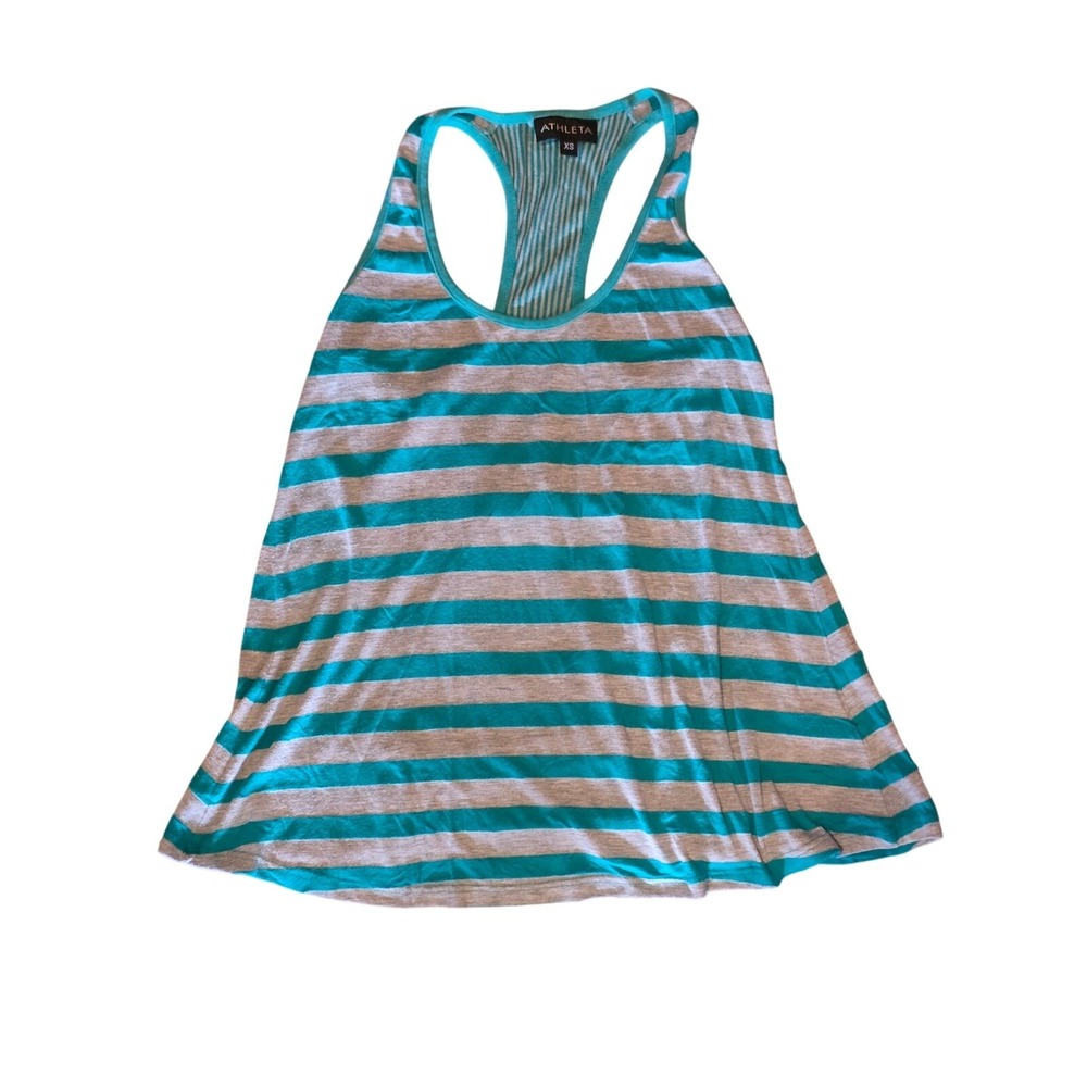 Athleta Striped Tank Top‎ XS Womens Blue Gray Sleeveless Pullover Flowy Casual
